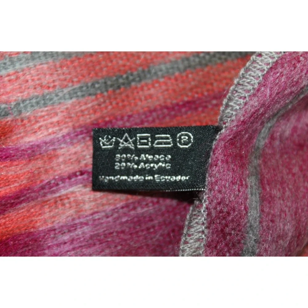 Shupaca Alpaca Wool Scarf Pink Gray Orange Striped Handmade Wrap Ecuador
